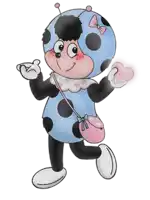 a ladybug with a pink purse and a heart in her hands