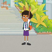 a cartoon of a boy with his arms outstretched and the nick logo in the background