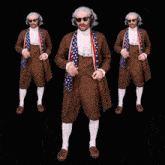 a man in an american flag costume is dancing in a row