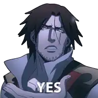 a man with a beard is holding up his hand with the word yes written below him