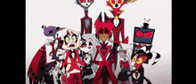 a group of cartoon characters standing next to each other .