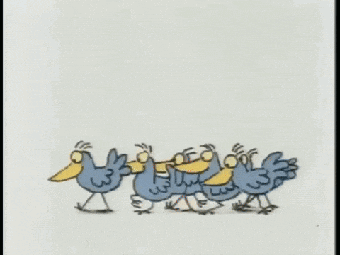The blue birds peck the seeds and then Aubrey scares them off