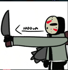 a cartoon of jason voorhees holding a knife with the word 1000um written below him