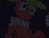 a drawing of a person with a red eye and the word just visible