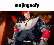 a cartoon character with red hair and the words majingoofy on top