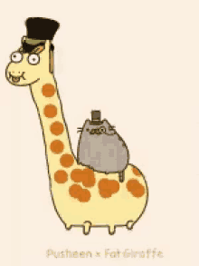 Fancy Pusheen Riding Giraffe GIF - Fancy Pusheen Cat GIFs