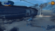 a blurred image of a helicopter flying over a field .