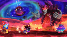 a video game character named prosafia is standing in front of a monster