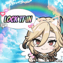 a picture of a girl with a speech bubble saying lock tfin