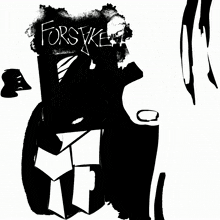 a black and white drawing has the word forsyke written on it