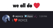 a screenshot of royce aqua and royce i heart royce