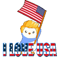 a cartoon of a penguin holding an american flag with the words " i love usa " below it