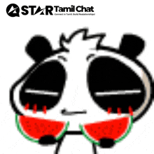 a cartoon panda eating a slice of watermelon