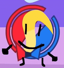 a cartoon character with a red circle and a blue circle