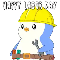 a cartoon penguin wearing a hard hat and holding a wrench