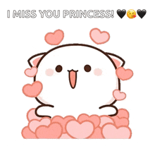 a cartoon cat with hearts on its face and the words i miss you princess