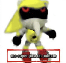 a stuffed animal with a long nose is standing next to a sign that says `` me super pica un pulmon ''