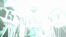 a computer generated image of a statue of liberty in a turquoise room .