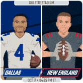 an advertisement for a football game between dallas and new england on oct 17
