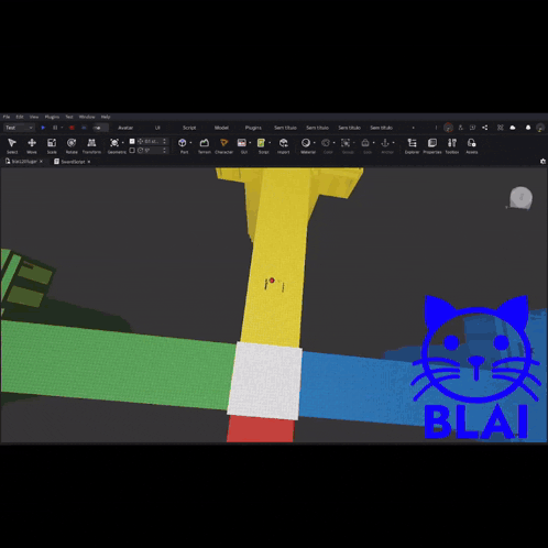 a computer screen with a blue cat and the word blak on the bottom right
