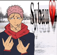 a drawing of a man giving the middle finger with sybay written on the bottom