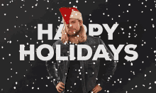 happy holidays santa hat hair flip snowing