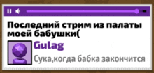 a purple and white screen with the name gulag
