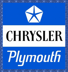 a blue and white chrysler plymouth sign