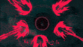 a drawing of a red and green circle with a triangle in the middle