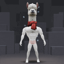 a white llama with a scarf around its neck