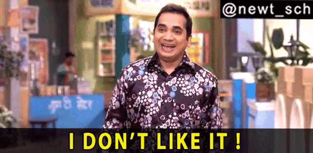 a man in a polka dot shirt says i don 't like it