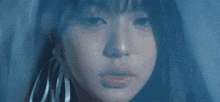 a close up of a woman 's face with a veil covering her face .