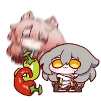 a cartoon of a girl holding a gun next to a green pepper