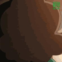 a close up of a cartoon character 's face with a green iiyi logo in the corner