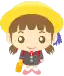 a little girl wearing a yellow hat and holding a book .