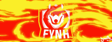 a logo for fynh is surrounded by fire