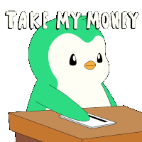 a cartoon penguin holding up a book that says agw