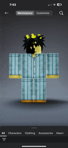 a screenshot of a roblox character with a striped shirt on