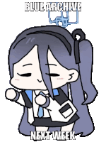a cartoon drawing of a girl with the words blue archive next week