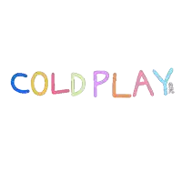 the word cold play is written in rainbow colors on a white background