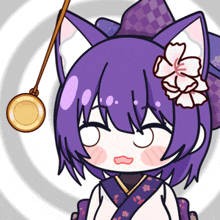a girl with purple hair and a flower in her hair