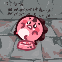a drawing of a pink ball with the number 85 written on the wall