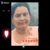 a picture of a woman with glasses and the words good morning on it