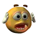 a cartoon smiley face with big eyes is covering his ears with his hands on a white background .