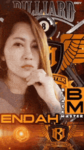 a woman stands in front of a sign that says bm black master