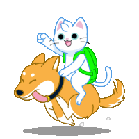 a cat riding on the back of a dog
