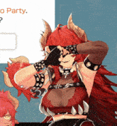 a cartoon character with horns is standing in front of a sign that says " no party "