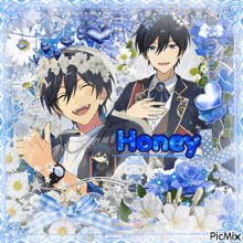 a picture of a boy with the word honey written on it