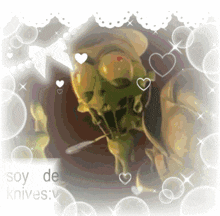a picture of a skeleton with hearts around it and the words soy de knives