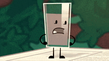 a cartoon character of a glass with arms and legs is standing on a piece of paper